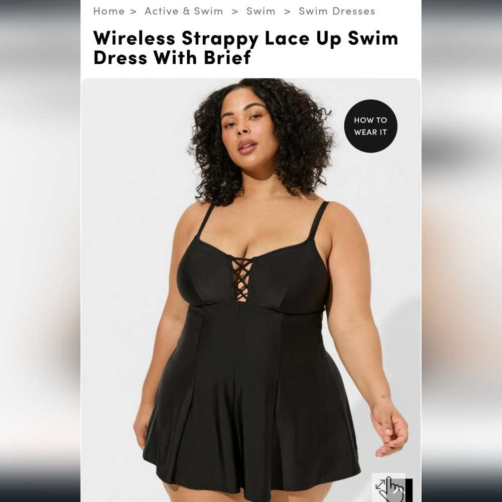 Wireless Strappy Lace Up Swim Dress With Brief